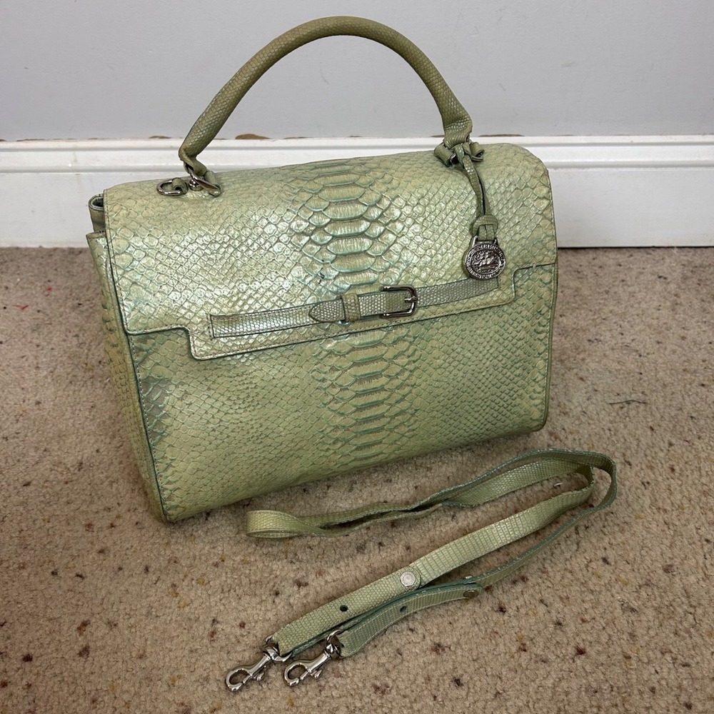 Rare Vintage Brahmin Bianca Bag Teal Sea Isle Croc Leather Women's